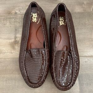 SAS Tripad‎ Comfort Simplify Slip On Loafer Women 6.5W Brown Croc Moccasin Shiny